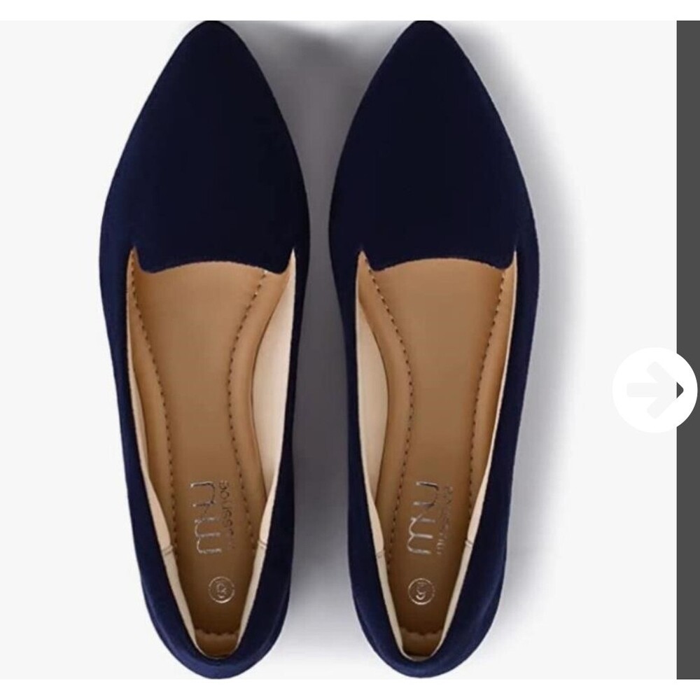 MUSSHOE Navy Blue Pointed Toe Womens Slip- On- Memory Foam Insoles Comfort Flats - Picture 4 of 11